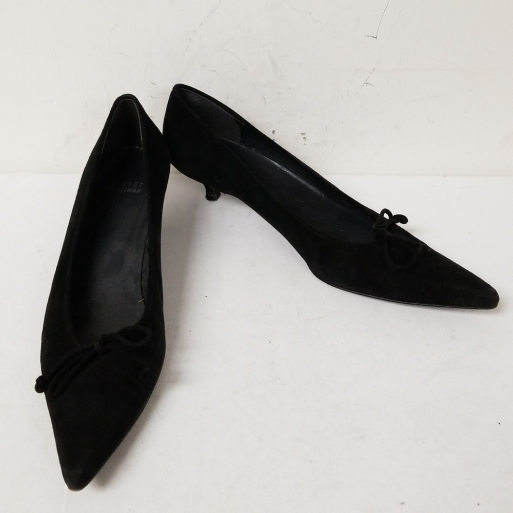 Stuart Weitzman Black Leather Low Heels Size 10.5